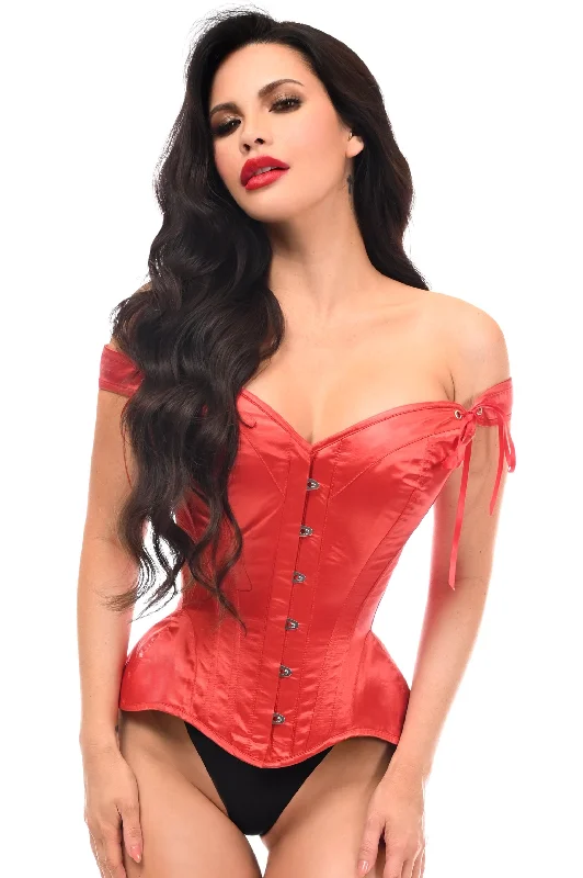 custom fit women bustiers and corsetsTop Drawer Red Satin Steel Boned Corset w/Straps