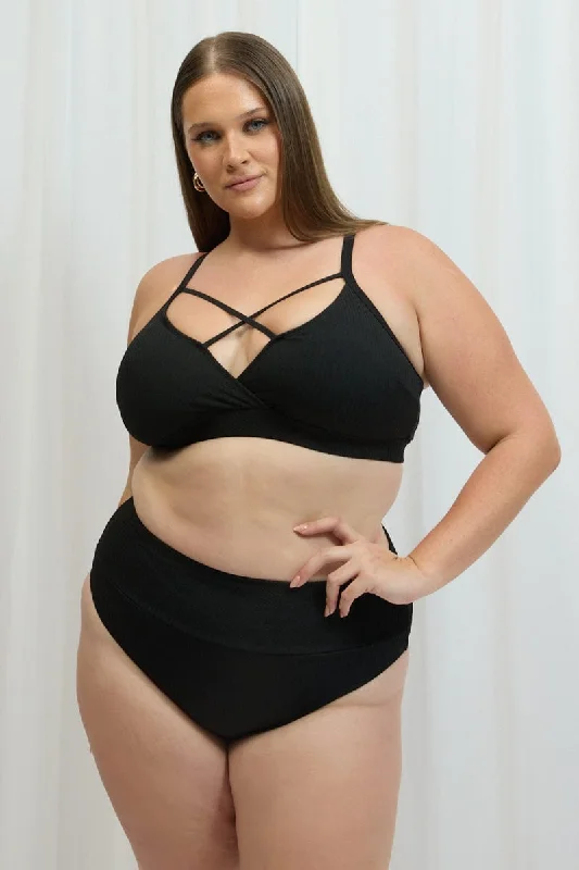 postpartum women bikini briefs for comfortBlack Strappy Bikini Set
