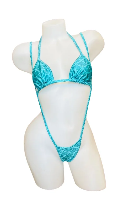odor resistant women bikini briefs for freshnessMermaid Bikini Top and Sling Shot Set Blue
