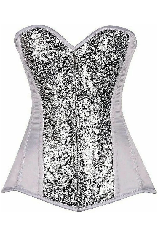 designer women bustiers and corsets collectionsTop Drawer White/Silver Sequin Steel Boned Corset