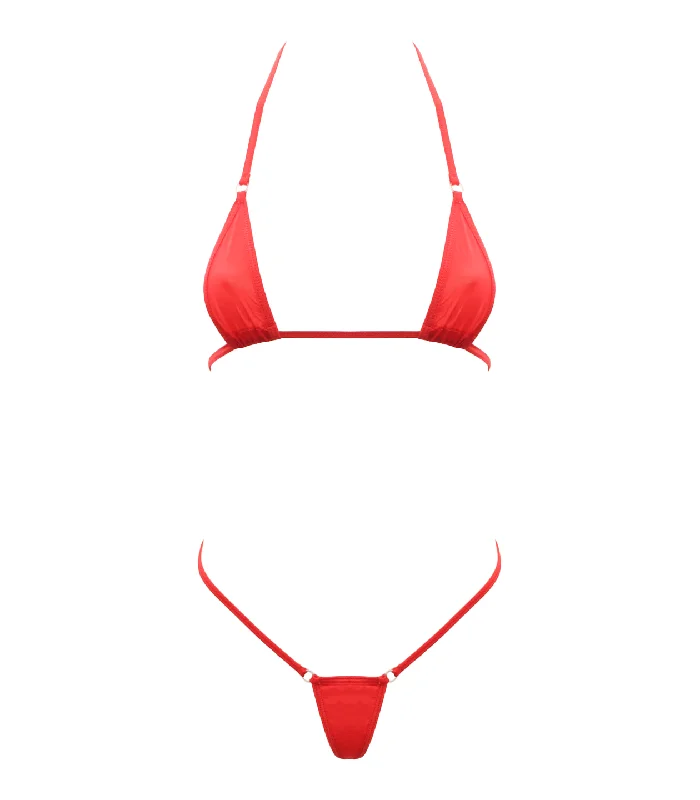 push up women bikini briefs for enhanced curvesSpandex Micro Triangle Bikini Top and Matching G String 2 Piece Set Red One Size