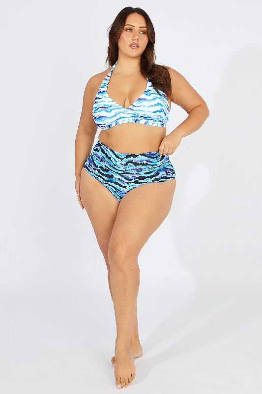 thong style women bikini briefs for minimal coverageBlue Print Bikini Set