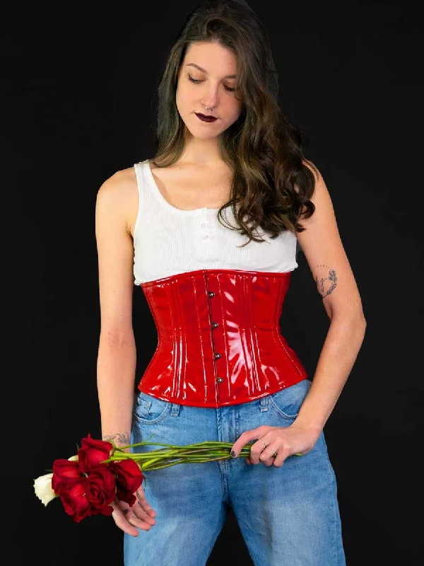 back lacing women bustiers and corsetsRed PVC Romantic Curve Standard Underbust Corset : CS-411