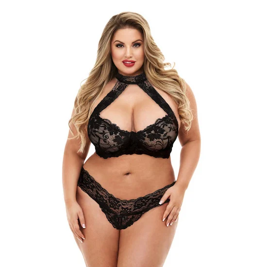 antibacterial women bikini briefs for hygieneBACI 3166 Lace Halter Bikini Set - Queen - Black