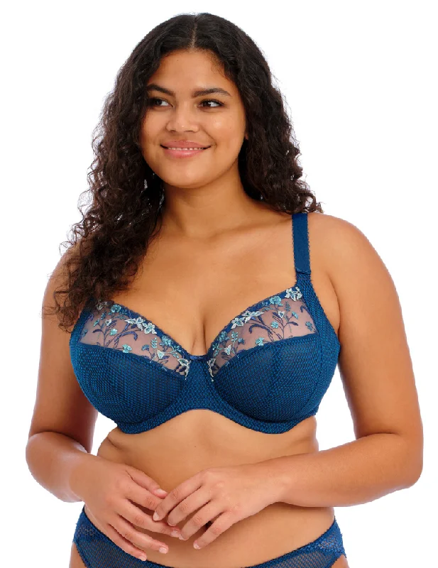 Women's Silk Lingerie Sets Elomi EL4380 Charley Petrol UW Plunge Bra