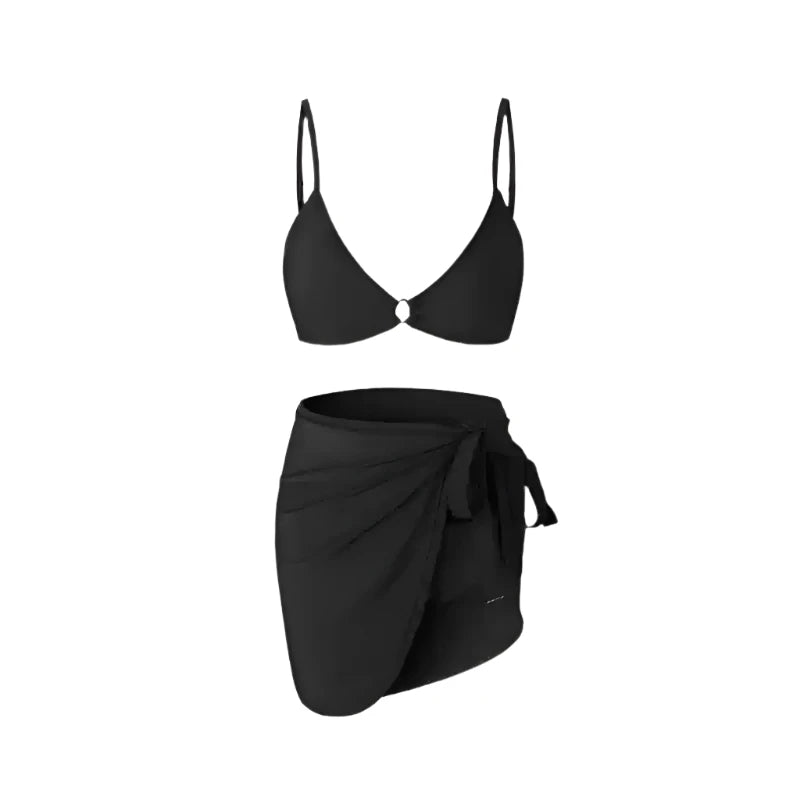 swim - proof women bikini briefs for water sportsSolid Color Two Piece Bikini Swimwear With Tieup Coverup By Sinderella