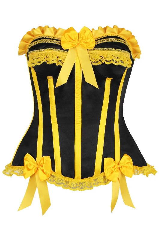 beaded women bustiers and corsetsTop Drawer Black/Yellow Satin Steel Boned Burlesque Corset