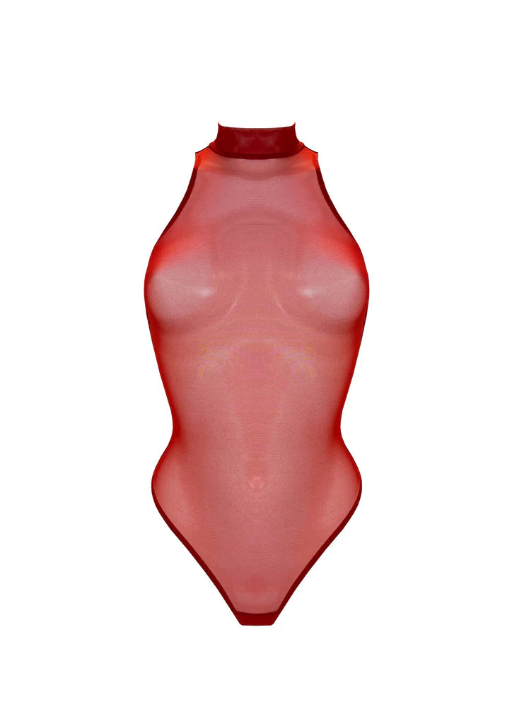 Mesh Bodysuits for a Bold and Edgy Fashion StatementSignature High Neck Body burned red