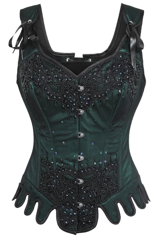 satin fabric women bustiers and corsetsGreen Couture Corset with Shoulder Straps