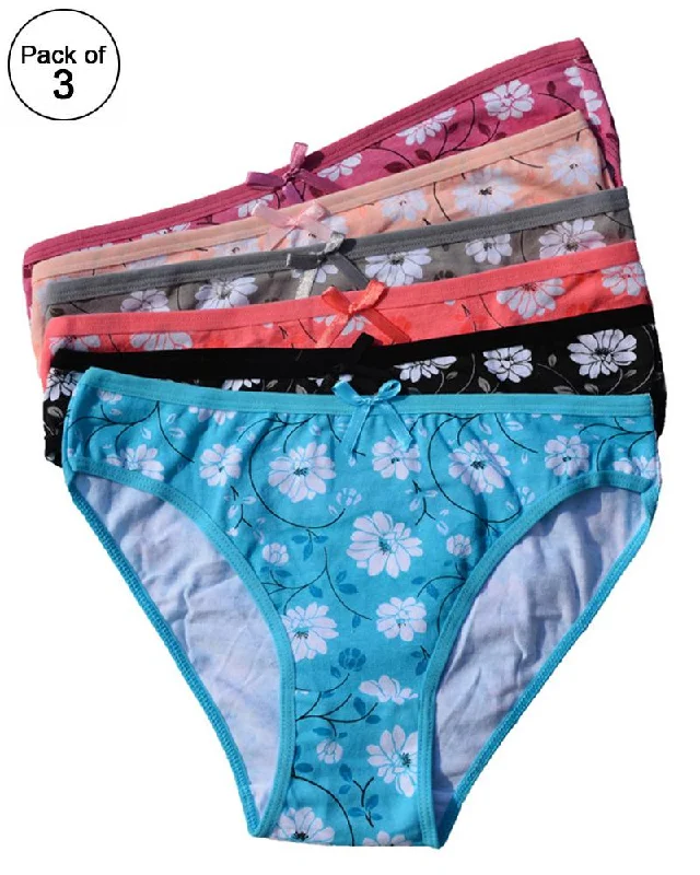 hypoallergenic women sexy lingerie materialsPack of 3 - Sexy Bridal Flower Print Cotton Panty For Ladies