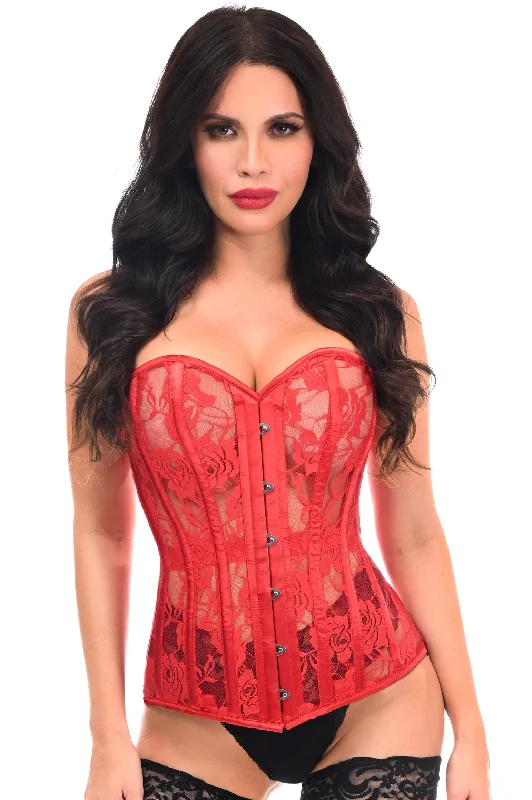 clubbing women bustiers and corsetsLavish Red Sheer Lace Over Bust Corset