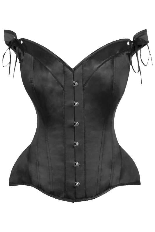 post - pregnancy women bustiers and corsetsTop Drawer Black Satin Steel Boned Corset w/Straps