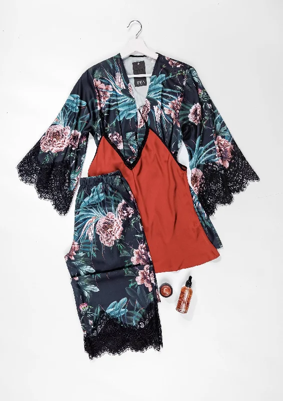 Women's Lingerie with Matching Robes Satin pajama 3 pcs