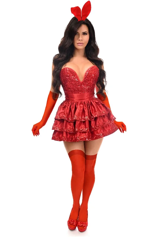 strapless women bustiers and corsets styleTop Drawer 5 PC Red Sequin Bunny Corset Costume