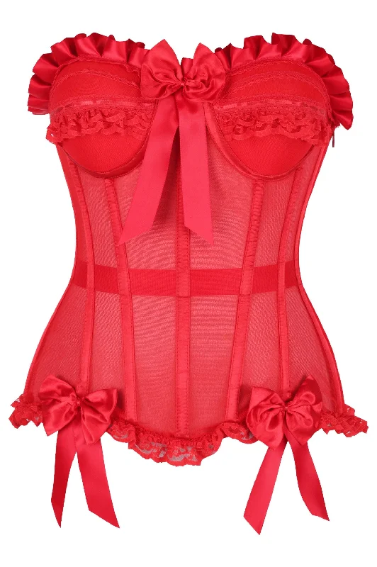 burlesque women bustiers and corsetsTop Drawer Steel Boned Red Mesh Underwire Bustier Corset