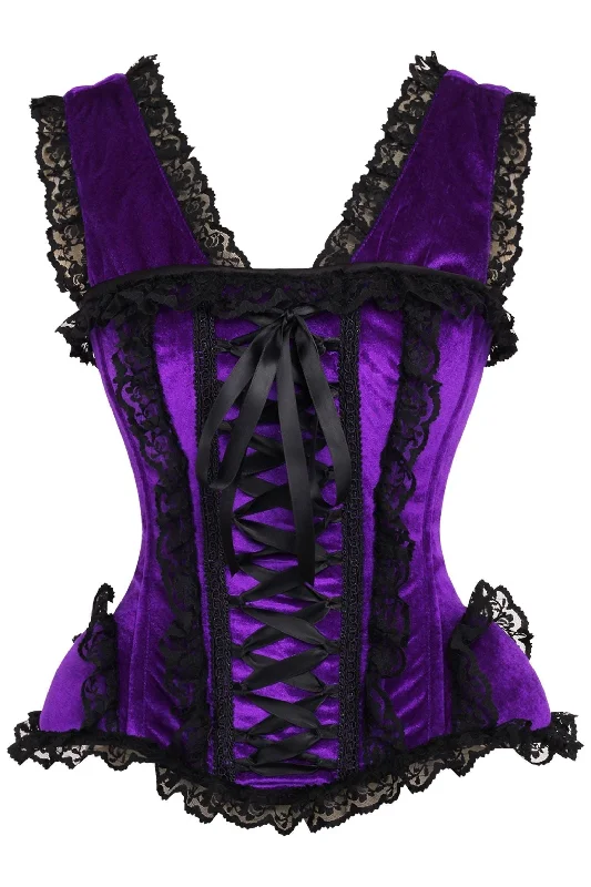 custom fit women bustiers and corsetsTop Drawer Purple Velvet & Lace Steel Boned Corset w/Cap Sleeves