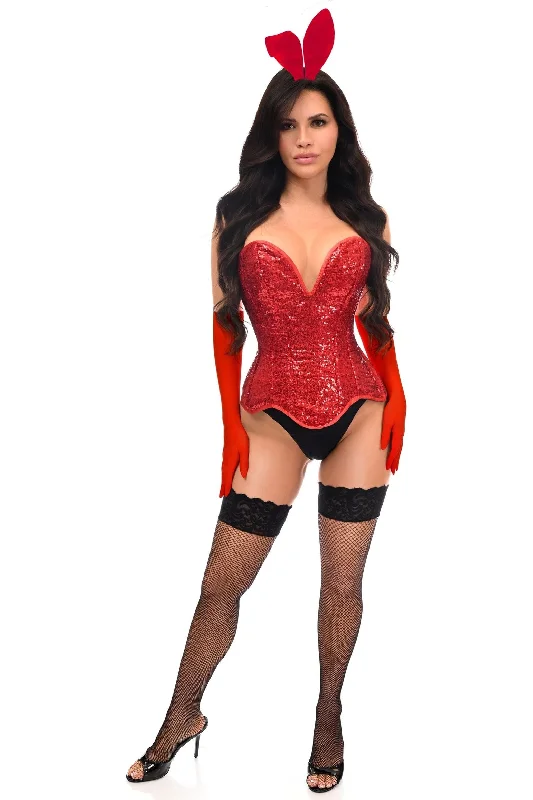 burlesque women bustiers and corsetsTop Drawer 4 PC Red Sequin Bunny Corset Costume