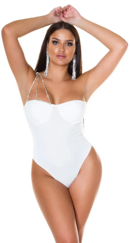 Thermal Bodysuits for Extra Warmth in WinterONE-SHOULDER BODYSUIT WITH RHINESTONES