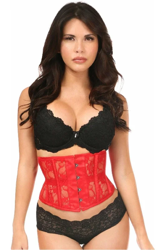 machine made women bustiers and corsetsLavish Red Sheer Lace Waist Cincher Corset