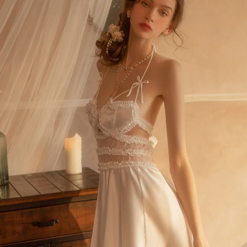 sheer women sexy lingerie layersWhite Sexy Ice See through Nightgown