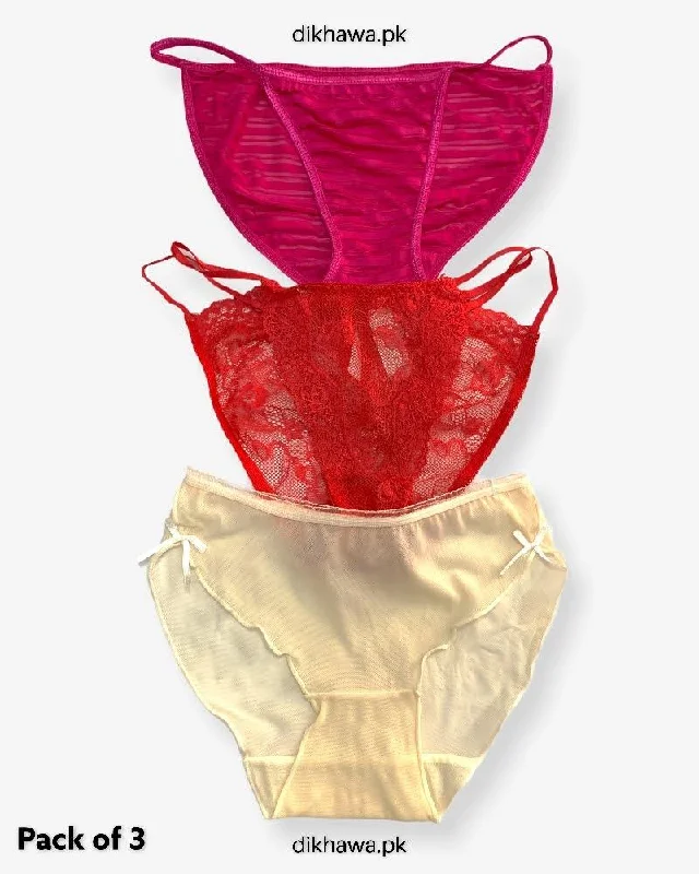plus size women bikini briefs for a perfect fitPack of 3 Imported Stocklot Branded Net Panty Stretchable Bikini Style Thong Panty 2021