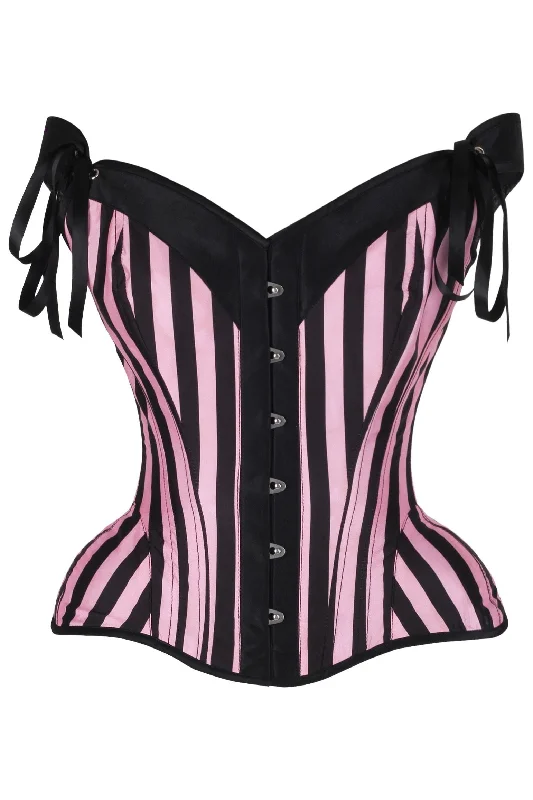 affordable women bustiers and corsetsTop Drawer Pink/Black Striped Steel Boned Corset w/Straps