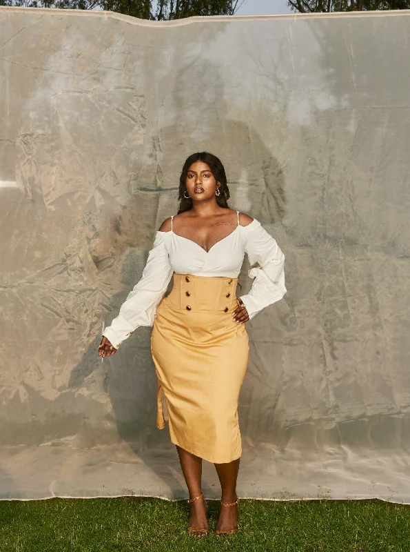 cosplay women bustiers and corsets costumesLois White and Tan Corset Skirt and Shirt Set