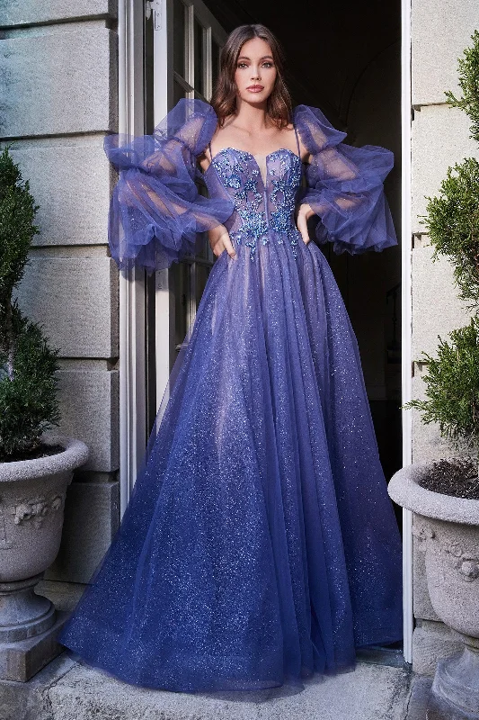 women sexy dresses with cut - out backsCinderella Divine B709 Long A Line Long Sleeve Prom Dress