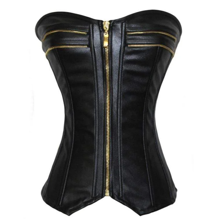 mesh women bustiers and corsetsWomen's Gothic Front Zip Faux Leather  Overbust Corsets