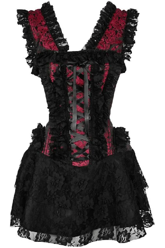 Edwardian inspired women bustiers and corsetsTop Drawer Steel Boned Red/Black Lace Victorian Corset Dress