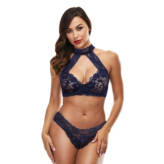 hypoallergenic women bikini briefs for sensitive skinBACI 3166 Lace Halter Bikini Set S/M - Blue