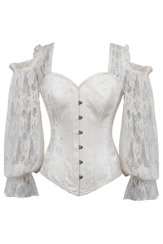 luxury women bustiers and corsets brandsIvory Brocade Overbust with Lace Sleeves