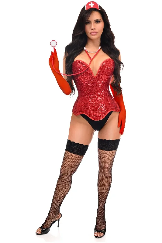 historical reenactment women bustiers and corsetsTop Drawer 4 PC Premium Sequin Nurse Corset Costume