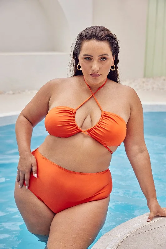 quick dry women bikini briefs for beach activitiesOrange Crossover Wrap Front Bikini Set