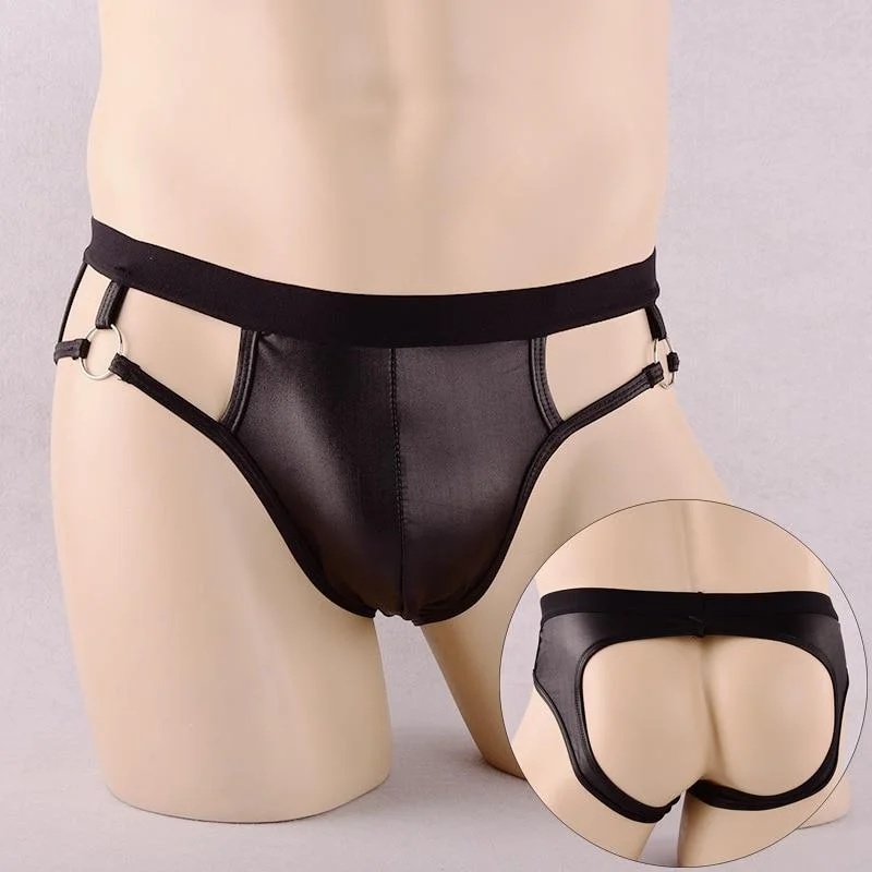 thong - style women briefs for a minimal - coverage optionFaux Leather Jock Briefs