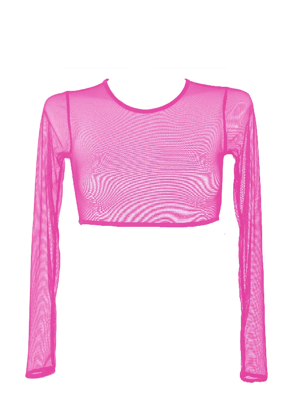 vintage style women sexy lingerieSexy T-Shirt Long Sleeve Woman Swimwear Cover Up / CROP T-SHIRT SWIM NEON PINK
