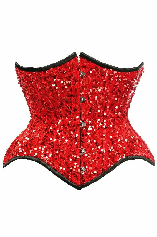 Breathable Bamboo Lingerie for Women Red Sequin Curvy Cut Waist Cincher Corset