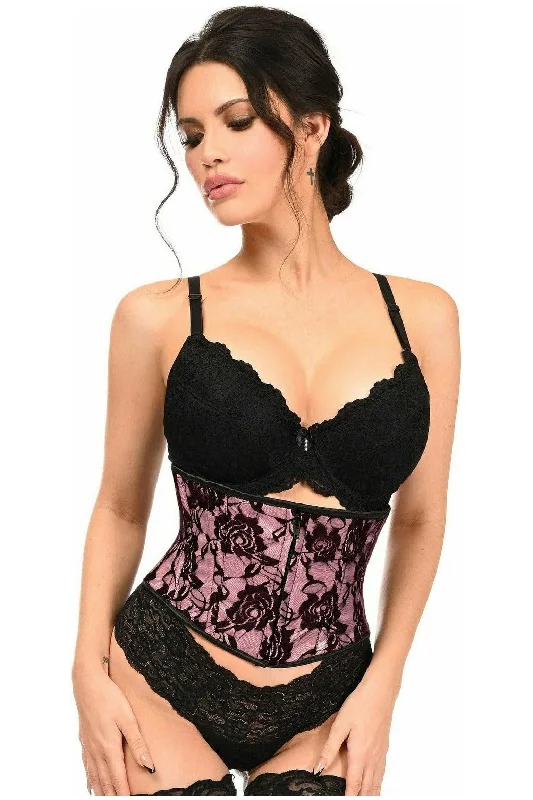 lace detailed women bustiers and corsetsLavish Pink w/Black Lace Overlay Mini Cincher