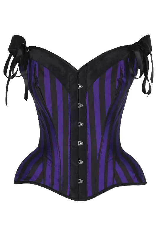 post - pregnancy women bustiers and corsetsTop Drawer Dark Purple/Black Striped Steel Boned Corset w/Straps
