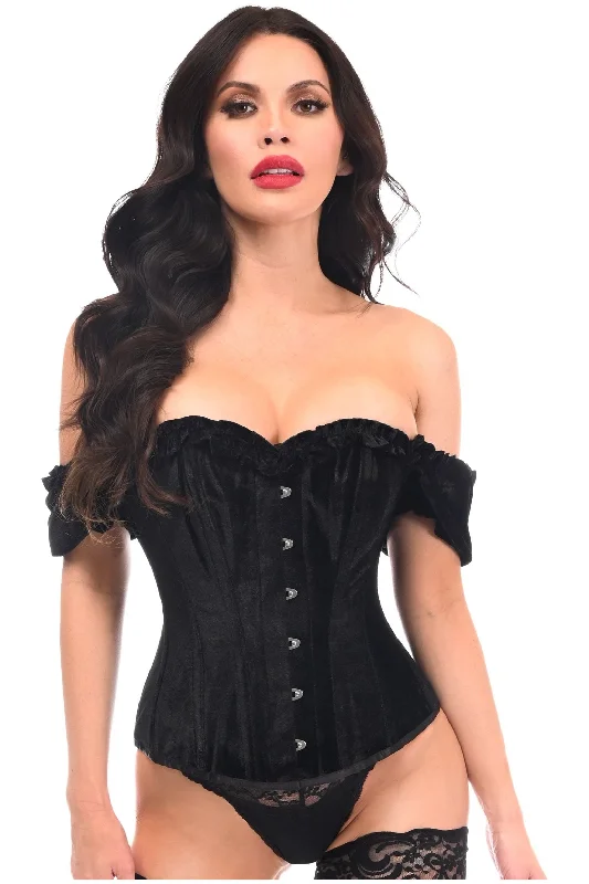 statement women bustiers and corsetsTop Drawer Steel Boned Black Velvet Overbust Corset w/Sleeves