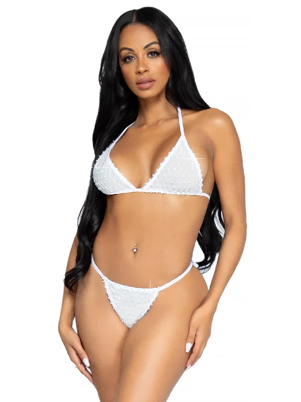 maternity women bikini briefs for expectant momsMesh Rhinestone Bikini with Fishnet Overlay White