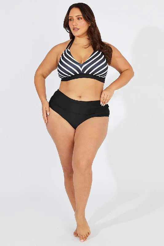 padded women bikini briefs for extra comfortBlack Stripe Bikini Set