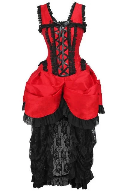luxury women bustiers and corsets brandsTop Drawer Steel Boned Red/Black Lace Victorian Bustle Corset Dress