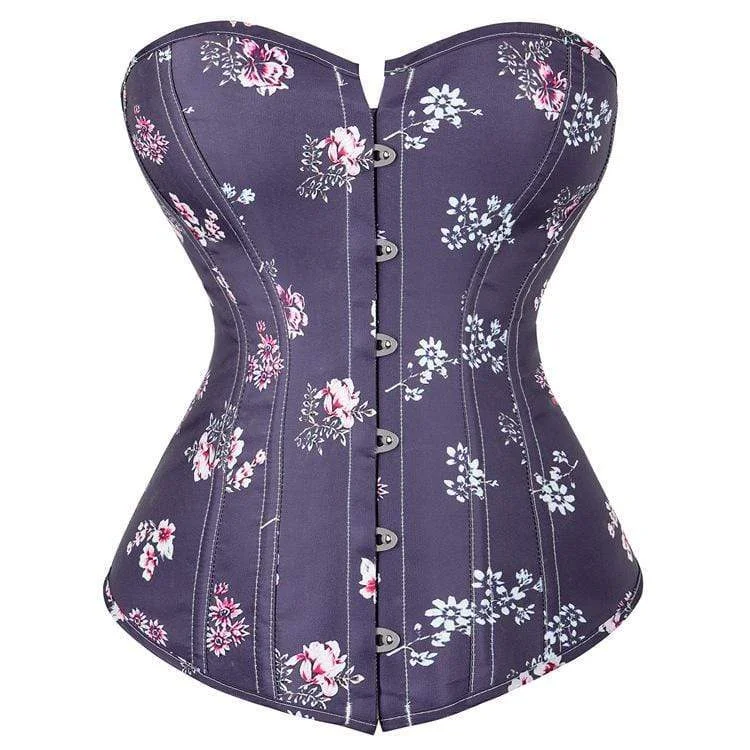 handcrafted women bustiers and corsetsWomen's Gothic Floral Printed Strappy Overbust Corset Purple