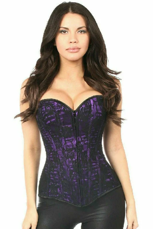 Breathable Bamboo Lingerie for Women Purple Lace Front Zipper Corset