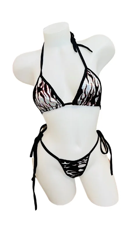 thong style women bikini briefs for minimal coverageFlames Bikini Set Silver