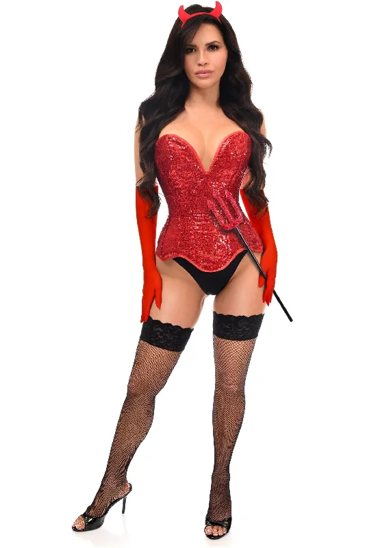breathable women bustiers and corsets materialsTop Drawer 4 PC Red Sequin Devil Corset Costume