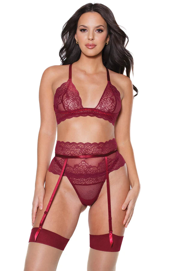 seamless thermal women thongs for added warmthMerlot Bra, Garter Belt and Thong Set