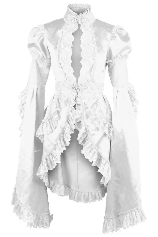 leather women bustiers and corsetsWhite Satin & Lace Ruffled Jacket