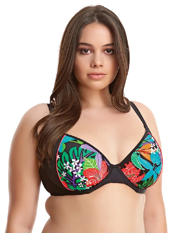 hand wash only women bikini briefs for delicate careElomi Cubana Black ES7092 Underwire Gathered Plunge Bikini Top